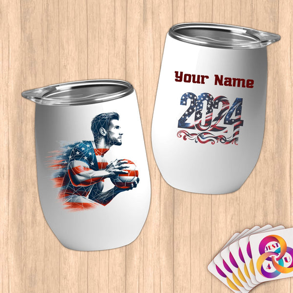 Physical Item 12 oz / White Soccer Dreams ~ Limited Edition 2024 "USA Excellence" ~ Customizable 12oz Wine Tumbler with Lid