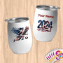 Physical Item 12 oz / White Soccer Eagle Girl~Limited Edition 2024 "USA Excellence" ~ Customizable 12oz Wine Tumbler with Lid