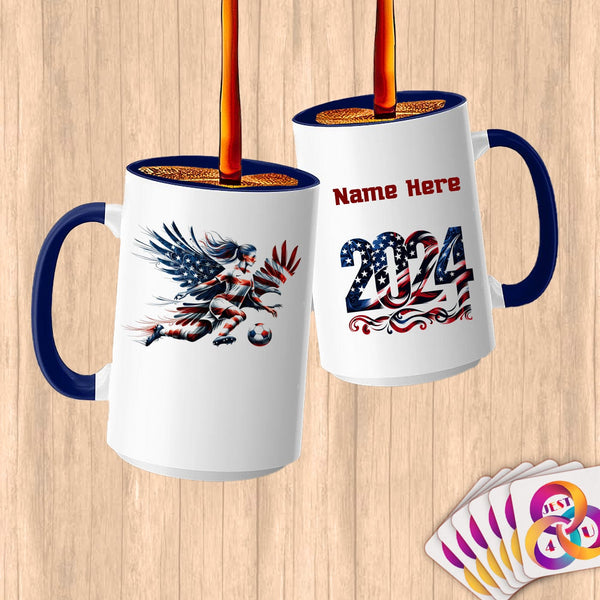 Physical Item 15oz / Blue Soccer Eagle Girl~Limited Edition 2024 "USA Excellence" ~ Customized Large 15oz Mug