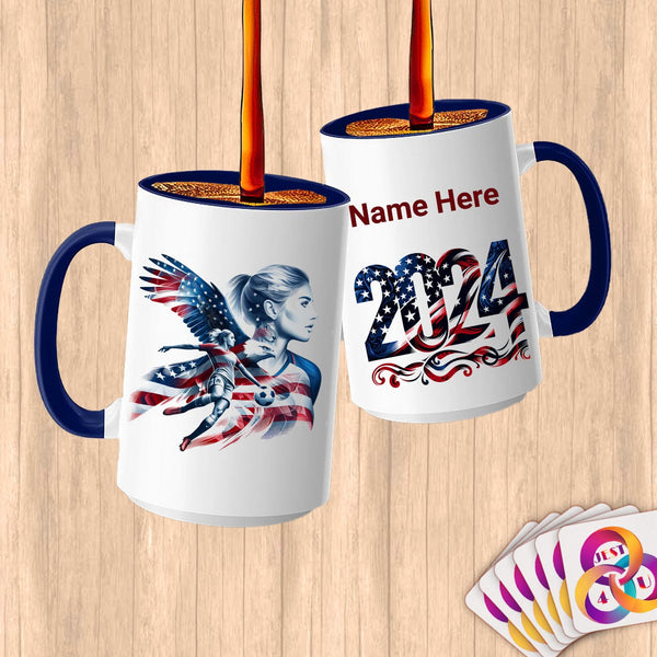 Physical Item 15oz / Blue Soccer Eagle ~Limited Edition 2024 "USA Excellence" ~ Customized Large 15oz Mug