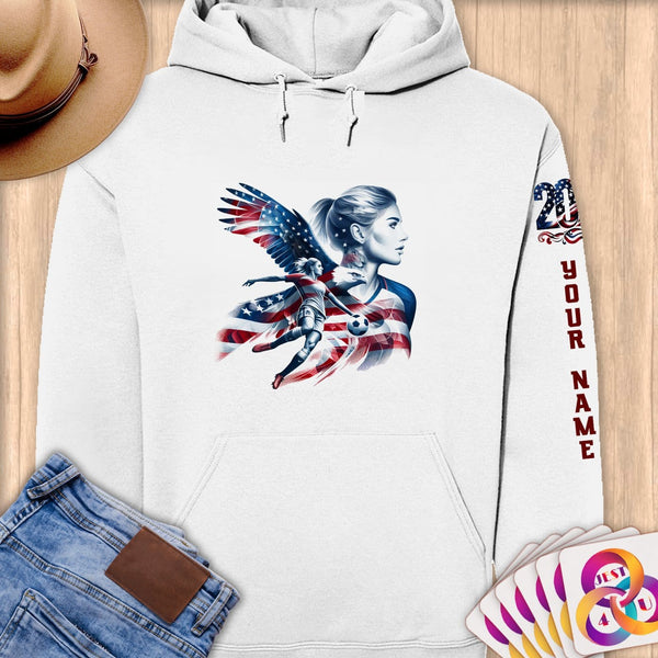 Physical Item S / White Soccer Eagle ~Limited Edition 2024 "USA Excellence" ~ Personalized Premium Hoodie