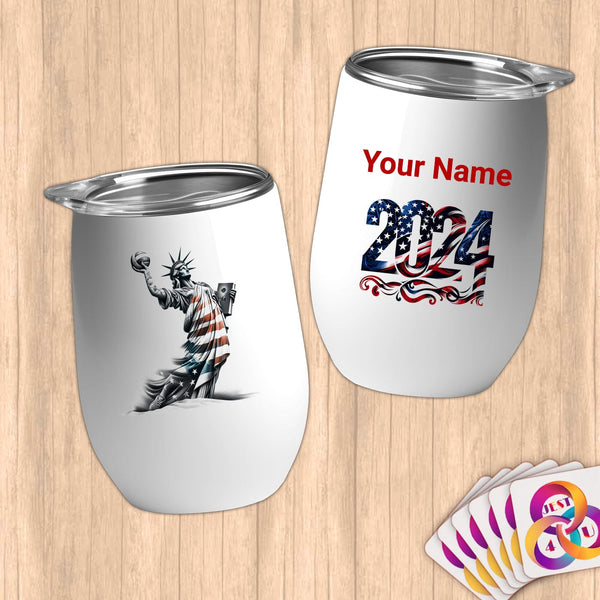 Physical Item 12 oz / White Soccer Liberty ~Limited Edition 2024 "USA Excellence" ~ Customizable 12oz Wine Tumbler with Lid