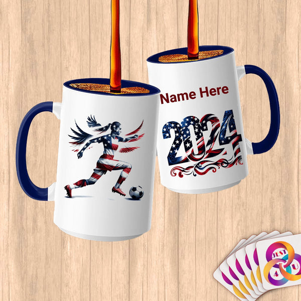 Physical Item 15oz / Blue Soccer Star Wings ~Limited Edition 2024 "USA Excellence" ~ Customized Large 15oz Mug