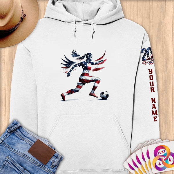 Physical Item S / White Soccer Star Wings ~Limited Edition 2024 "USA Excellence" ~ Personalized Premium Hoodie