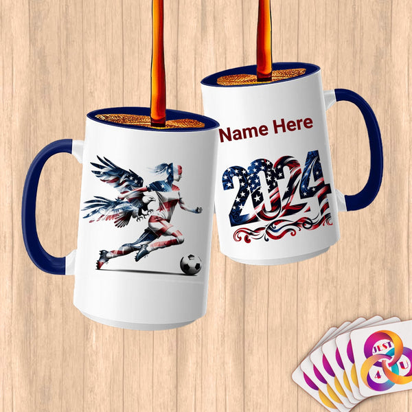 Physical Item 15oz / Blue Soccer Wings ~Limited Edition 2024 "USA Excellence" ~ Customized Large 15oz Mug