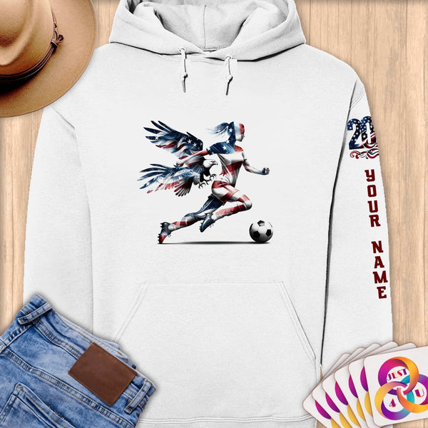 Physical Item S / White Soccer Wings ~Limited Edition 2024 "USA Excellence" ~ Personalized Premium Hoodie