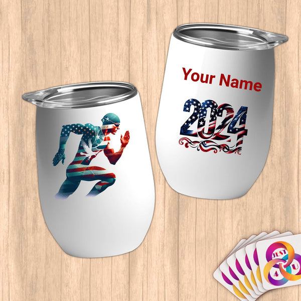 Physical Item 12 oz / White Speed~Limited Edition 2024 "USA Excellence" ~ Customizable 12oz Wine Tumbler with Lid