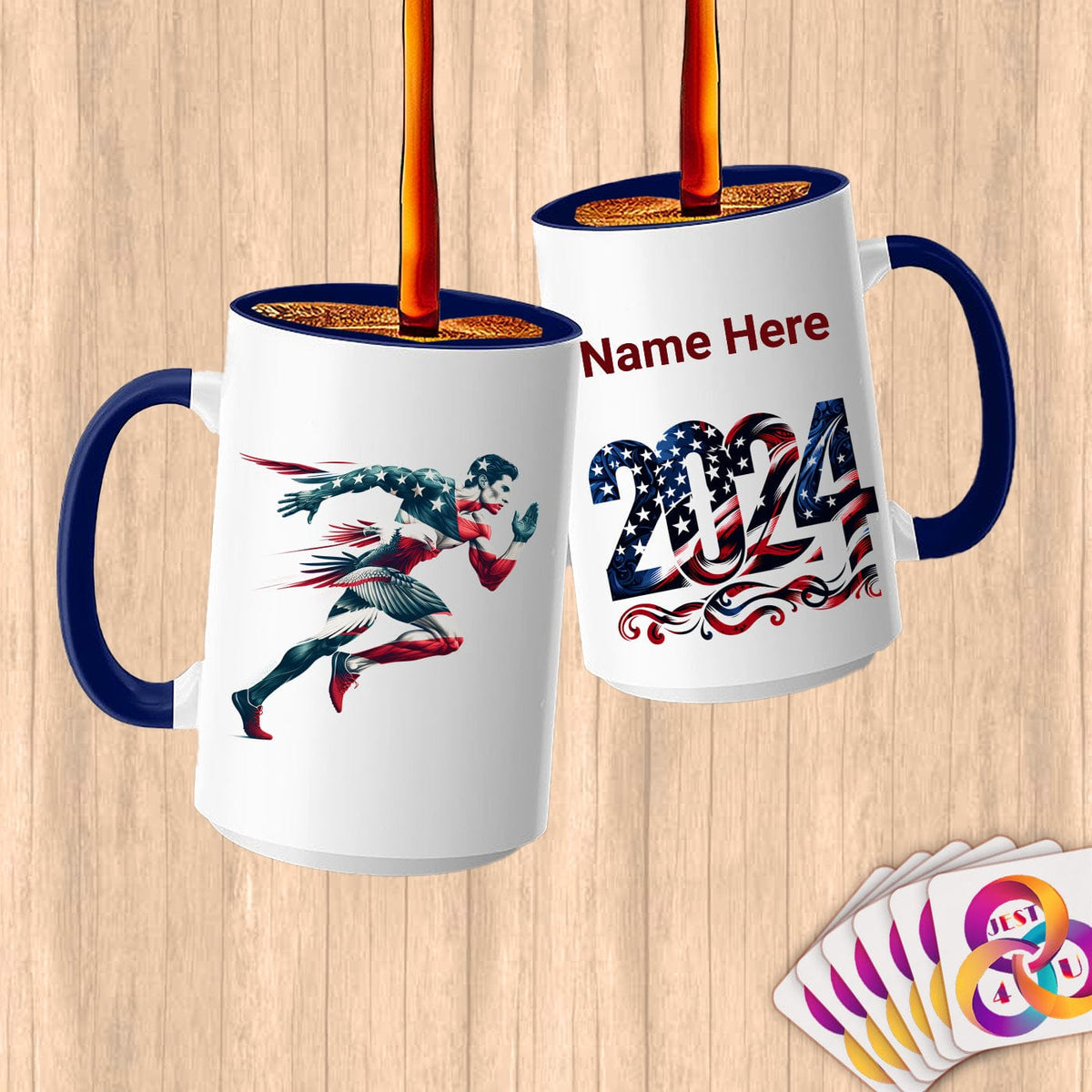 Physical Item 15oz / Blue Speed Patriotic Runner ~Limited Edition 2024 "USA Excellence" ~ Customized Large 15oz Mug