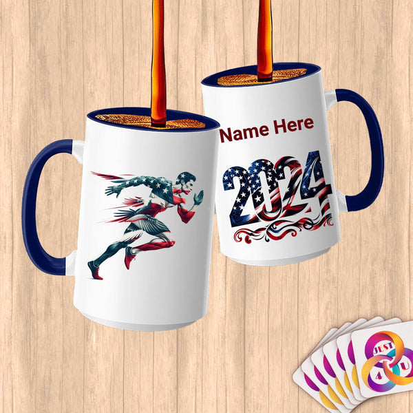 Physical Item 15oz / Blue Speed Patriotic Runner ~Limited Edition 2024 "USA Excellence" ~ Customized Large 15oz Mug