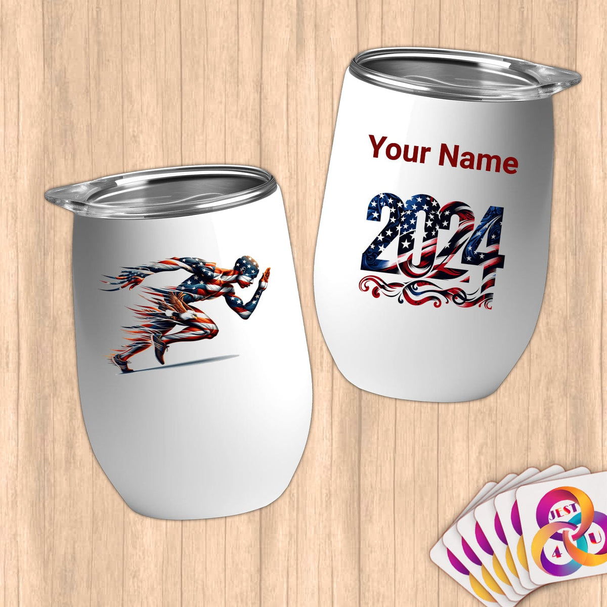 Physical Item 12 oz / White SpeedRacer Patriotic~Limited Edition 2024 "USA Excellence" ~ Customizable 12oz Wine Tumbler with Lid