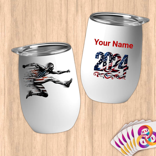 Physical Item 12 oz / White Sprinter Burst ~Limited Edition 2024 "USA Excellence" ~ Customizable 12oz Wine Tumbler with Lid