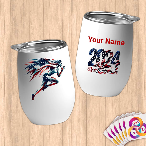 Physical Item 12 oz / White Sprinter Wings ~Limited Edition 2024 "USA Excellence" ~ Customizable 12oz Wine Tumbler with Lid