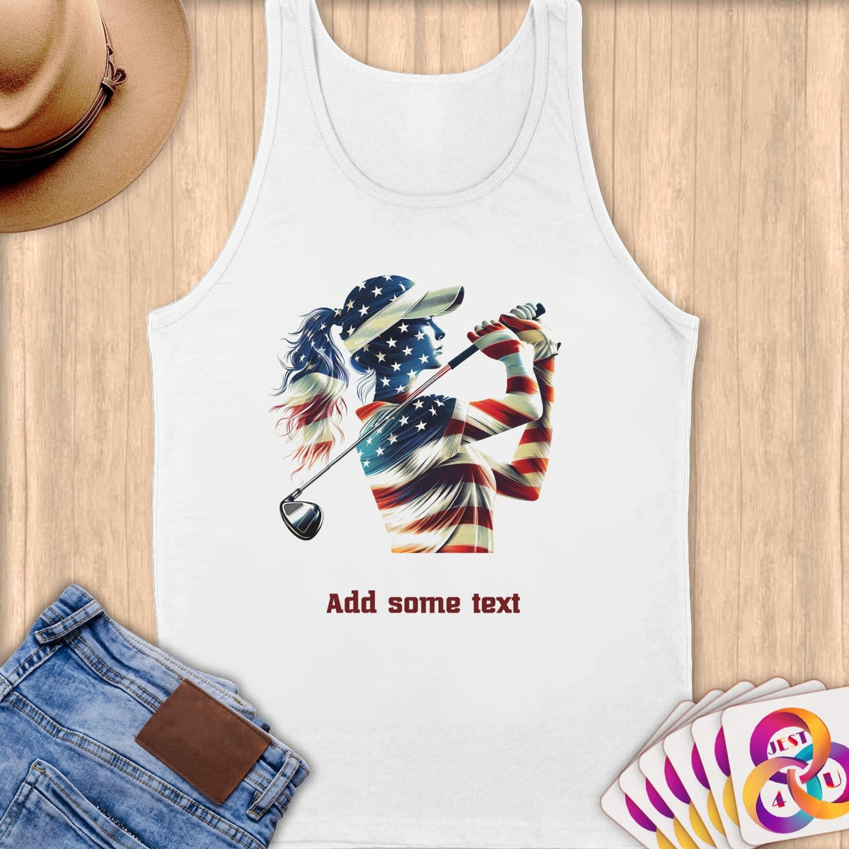 Physical Item S / White Star-Spangled Golfer ~ Limited Edition 2024 "USA Excellence" ~ Customizable Supersoft Tank Top
