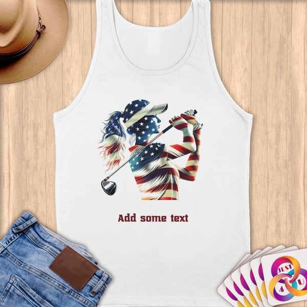 Physical Item S / White Star-Spangled Golfer ~ Limited Edition 2024 "USA Excellence" ~ Customizable Supersoft Tank Top