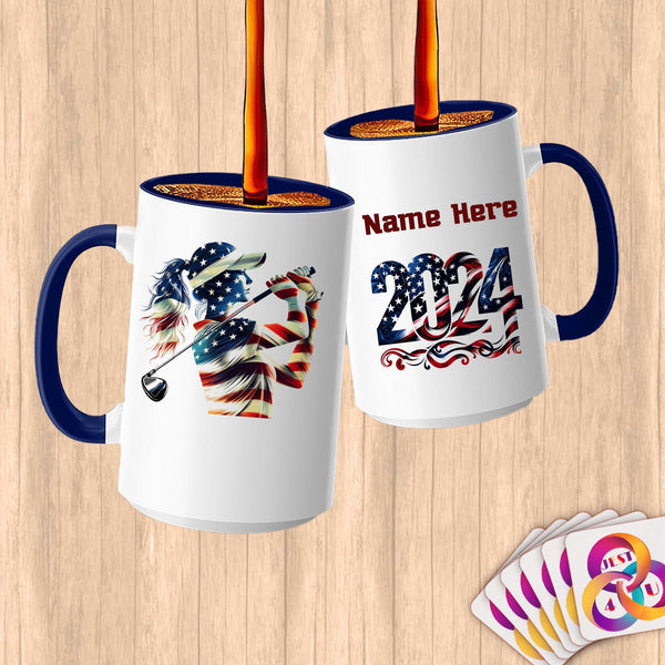 Physical Item 15oz / Blue Star-Spangled Golfer ~ Limited Edition 2024 "USA Excellence" ~ Customized Large 15oz Mug