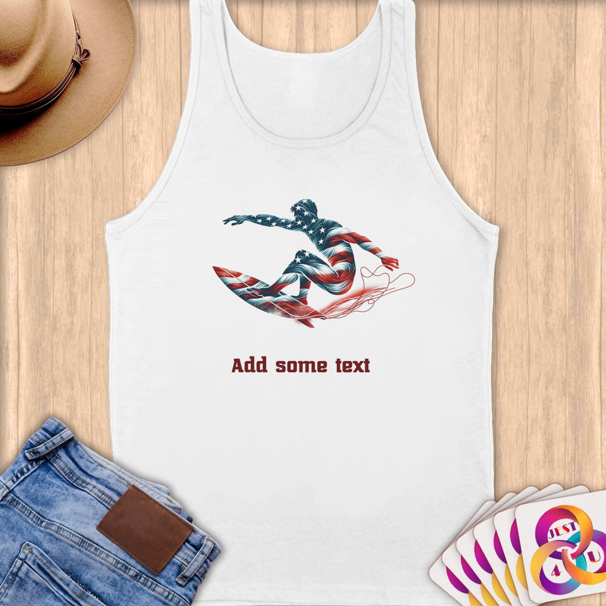Physical Item S / White Star Spangled Surfer ~ Limited Edition 2024 "USA Excellence" ~ Customizable Supersoft Tank Top