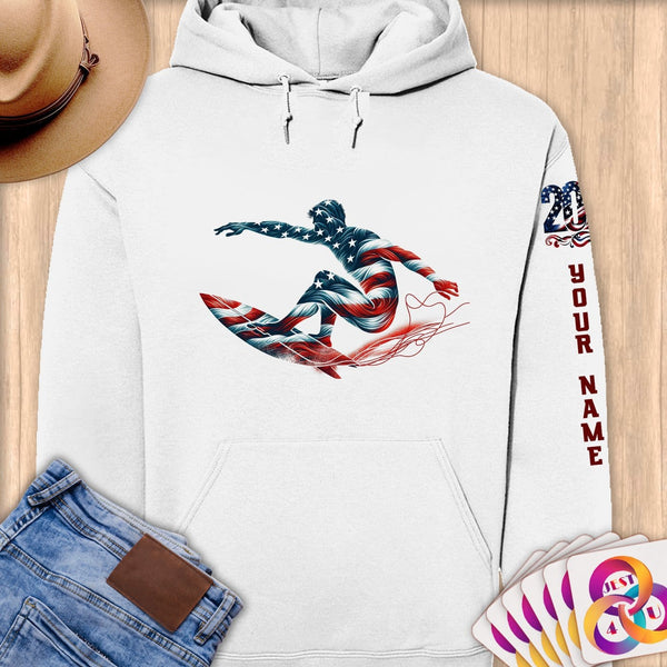Physical Item S / White Star Spangled Surfer ~ Limited Edition 2024 "USA Excellence" ~ Personalized Premium Hoodie