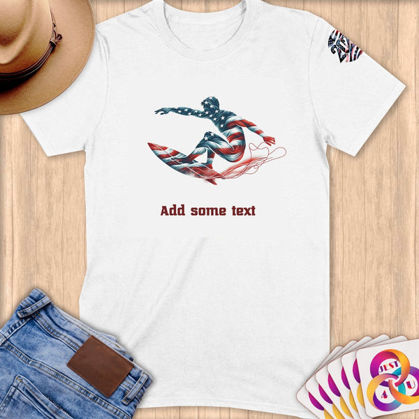 Physical Item S / White Star Spangled Surfer ~ Limited Edition 2024 "USA Excellence" ~ Personalized Softstyle T-Shirt