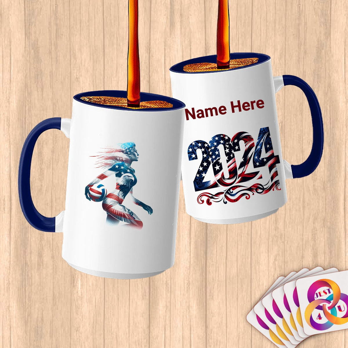 Physical Item 15oz / Blue Star-Spangled Volley ~Limited Edition 2024 "USA Excellence" ~ Customized Large 15oz Mug