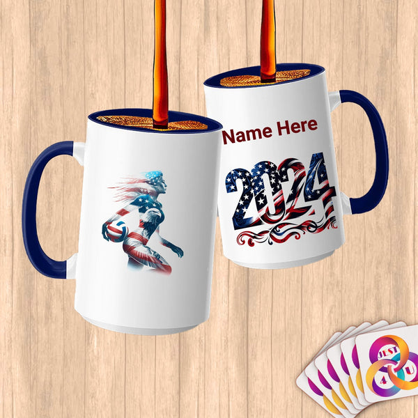 Physical Item 15oz / Blue Star-Spangled Volley ~Limited Edition 2024 "USA Excellence" ~ Customized Large 15oz Mug