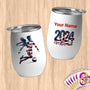 Physical Item 12 oz / White Stars and Striped Soccer ~Limited Edition 2024 "USA Excellence" ~ Customizable 12oz Wine Tumbler with Lid