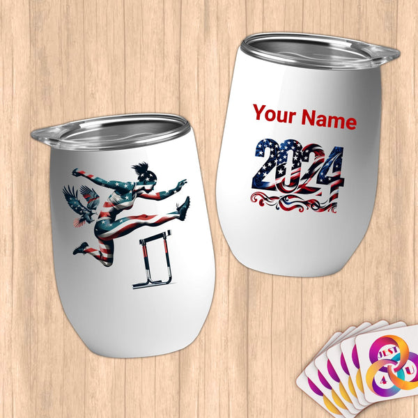 Physical Item 12 oz / White Stars and Stripes Athletic Power ~Limited Edition 2024 "USA Excellence" ~ Customizable 12oz Wine Tumbler with Lid