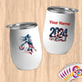 Physical Item 12 oz / White Stars and Stripes Sand Volleyball ~Limited Edition 2024 "USA Excellence" ~ Customizable 12oz Wine Tumbler with Lid