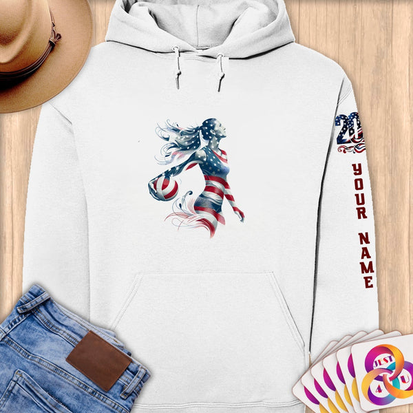 Physical Item S / White Stars and Stripes Sand Volleyball ~Limited Edition 2024 "USA Excellence" ~ Personalized Premium Hoodie
