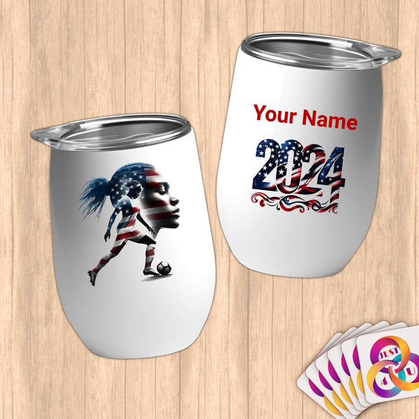 Physical Item 12 oz / White Stars Stripes Dreams ~Limited Edition 2024 "USA Excellence" ~ Customizable 12oz Wine Tumbler with Lid