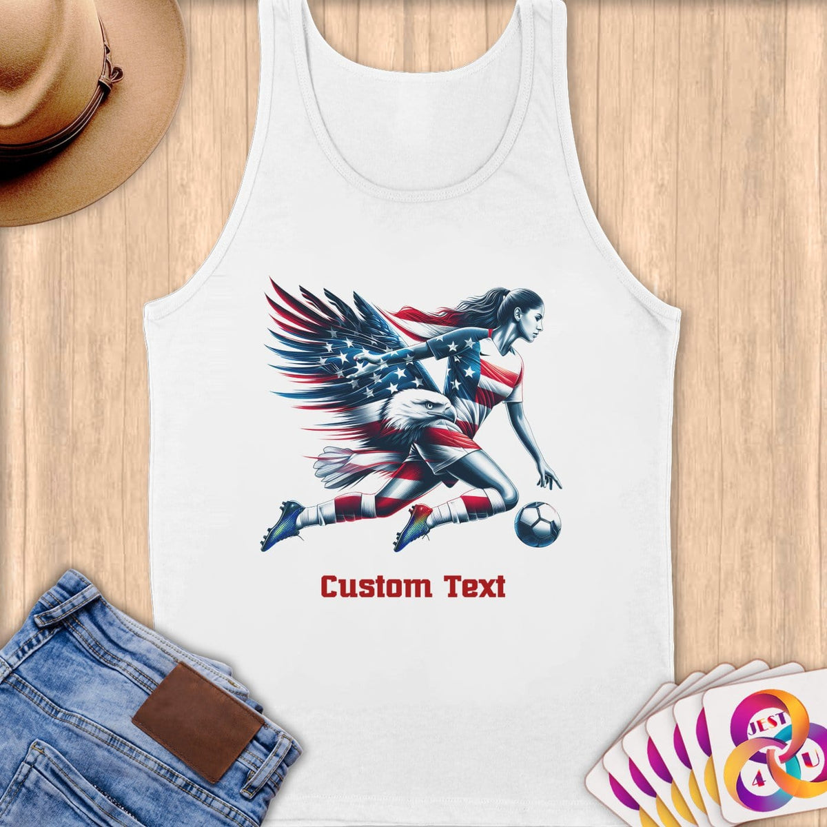 Physical Item S / White Stars Stripes Eagle Soccer Goals ~Limited Edition 2024 "USA Excellence" ~ Customizable Supersoft Tank Top