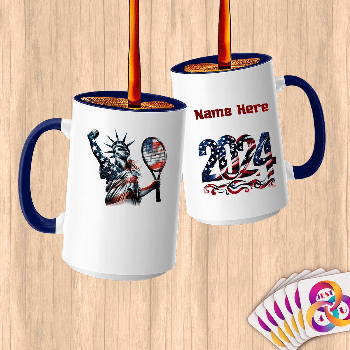 Physical Item 15oz / Blue Statue Liberty Tennis~Limited Edition 2024 "USA Excellence" ~ Customized Large 15oz Mug