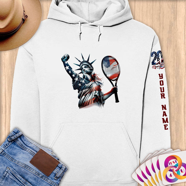 Physical Item S / White Statue Liberty Tennis~Limited Edition 2024 "USA Excellence" ~ Personalized Premium Hoodie