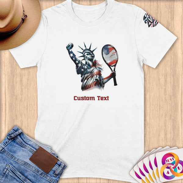 Physical Item S / White Statue Liberty Tennis~Limited Edition 2024 "USA Excellence" ~ Personalized Softstyle T-Shirt