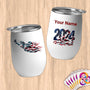 Physical Item 12 oz / White Statue of Liberty American Flag~Limited Edition 2024 "USA Excellence" ~ Customizable 12oz Wine Tumbler with Lid