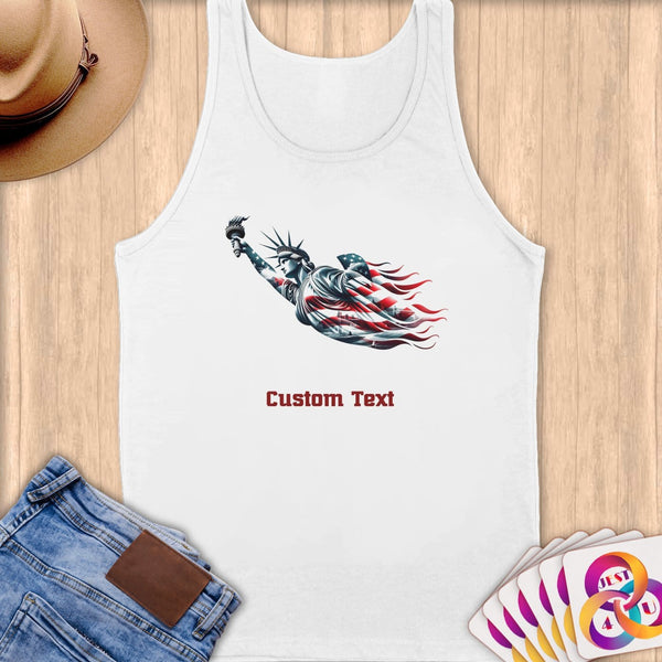 Physical Item S / White Statue of Liberty American Flag~Limited Edition 2024 "USA Excellence" ~ Customizable Supersoft Tank Top