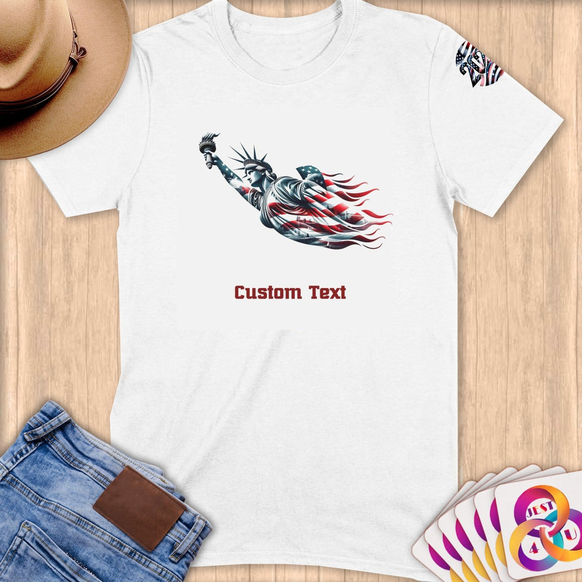 Physical Item S / White Statue of Liberty American Flag~Limited Edition 2024 "USA Excellence" ~ Personalized Softstyle T-Shirt
