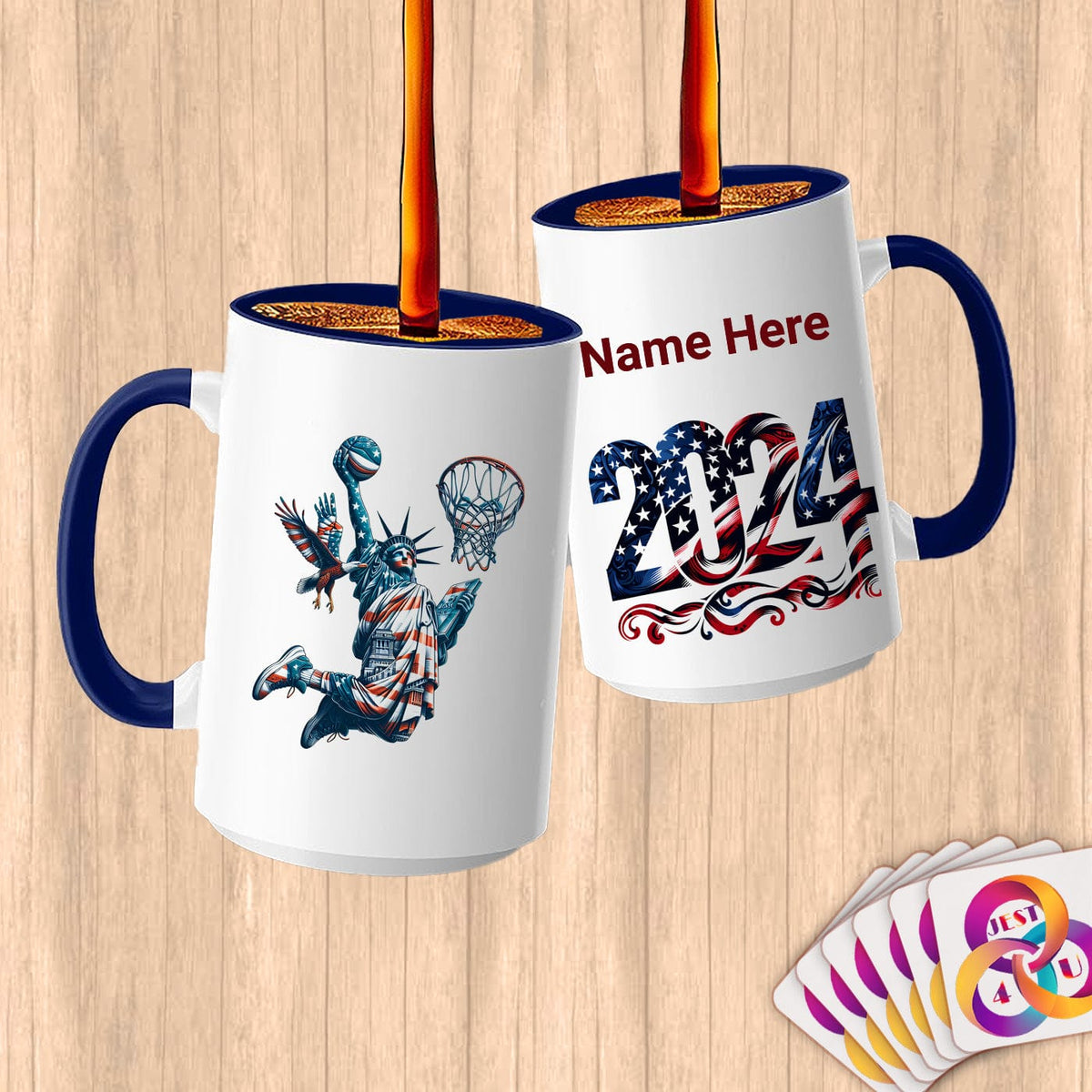 Physical Item 15oz / Blue Statue of Liberty Dunks ~Limited Edition 2024 "USA Excellence" ~ Customized Large 15oz Mug