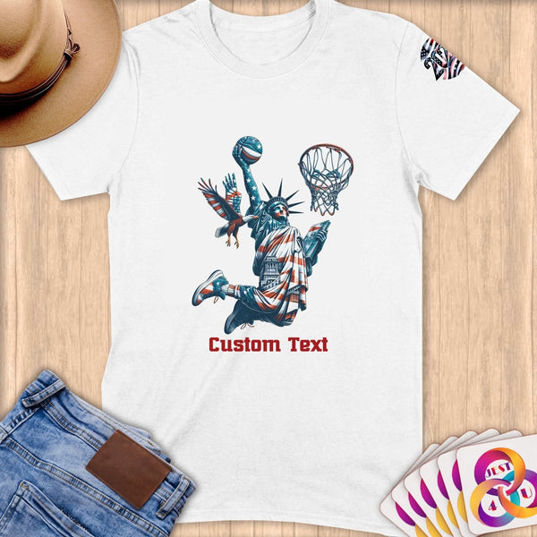 Physical Item S / White Statue of Liberty Dunks ~Limited Edition 2024 "USA Excellence" ~ Personalized Softstyle T-Shirt