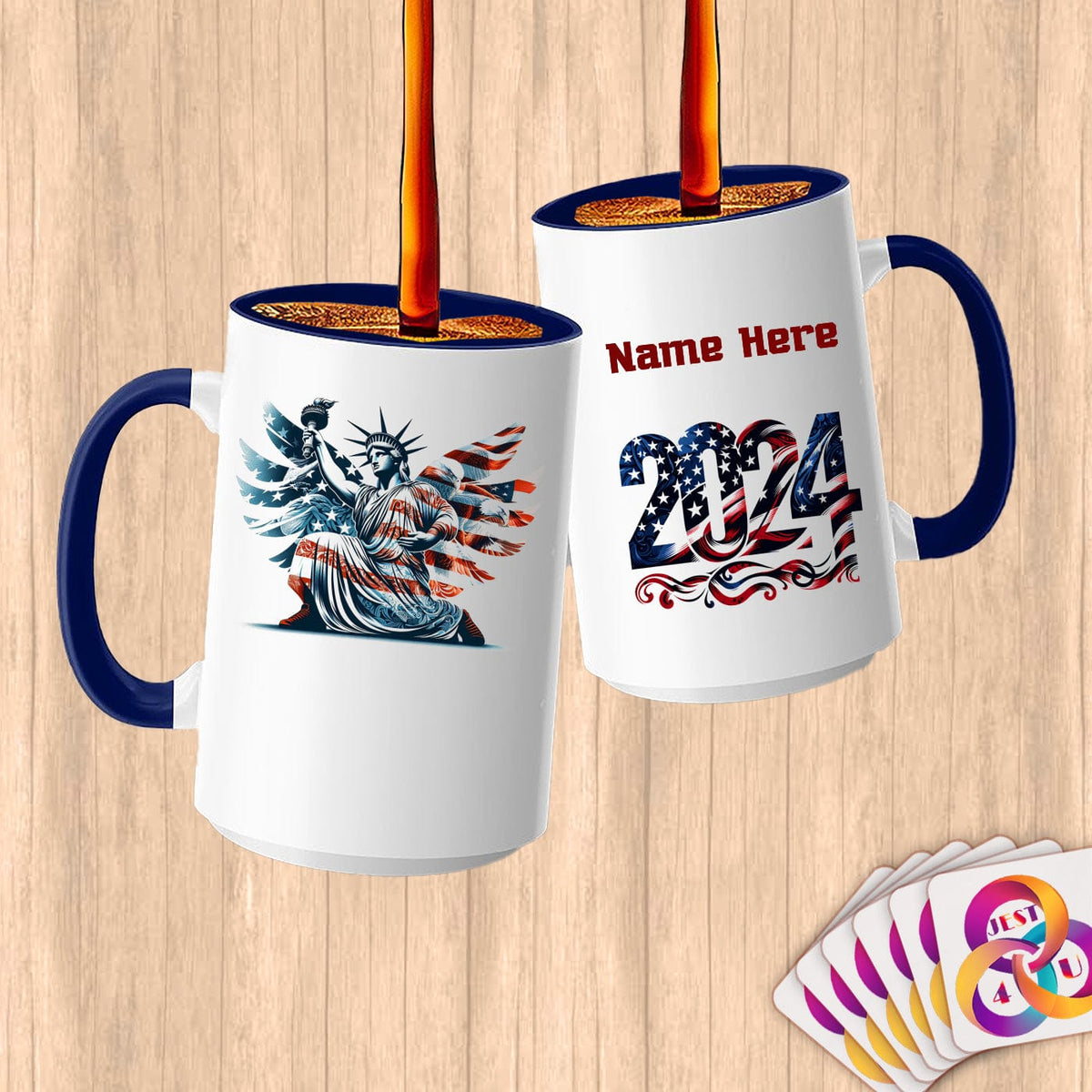 Physical Item 15oz / Blue Statue of Liberty Freedom Eagle~Limited Edition 2024 "USA Excellence" ~ Customized Large 15oz Mug