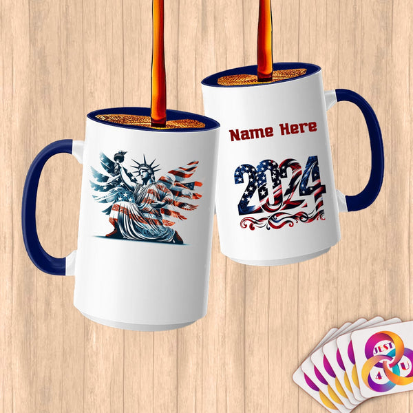 Physical Item 15oz / Blue Statue of Liberty Freedom Eagle~Limited Edition 2024 "USA Excellence" ~ Customized Large 15oz Mug