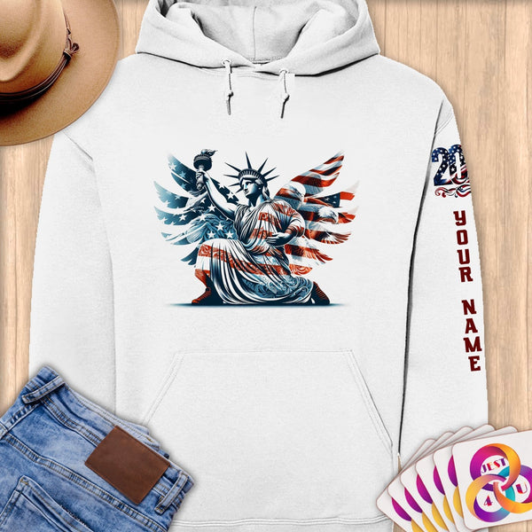Physical Item S / White Statue of Liberty Freedom Eagle~Limited Edition 2024 "USA Excellence" ~ Personalized Premium Hoodie