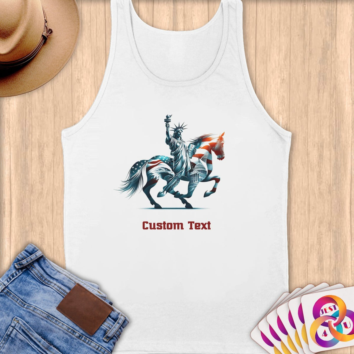 Physical Item S / White Statue of Liberty Freedom Horse~Limited Edition 2024 "USA Excellence" ~ Customizable Supersoft Tank Top