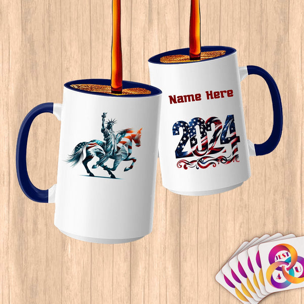 Physical Item 15oz / Blue Statue of Liberty Freedom Horse~Limited Edition 2024 "USA Excellence" ~ Customized Large 15oz Mug