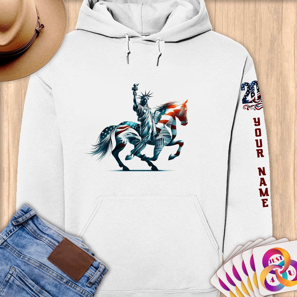 Physical Item S / White Statue of Liberty Freedom Horse~Limited Edition 2024 "USA Excellence" ~ Personalized Premium Hoodie