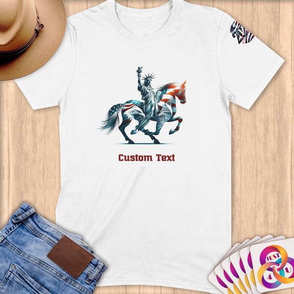 Physical Item S / White Statue of Liberty Freedom Horse~Limited Edition 2024 "USA Excellence" ~ Personalized Softstyle T-Shirt