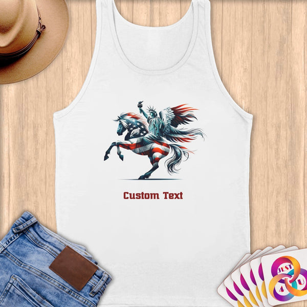 Physical Item S / White Statue of Liberty on Horse~Limited Edition 2024 "USA Excellence" ~ Customizable Supersoft Tank Top