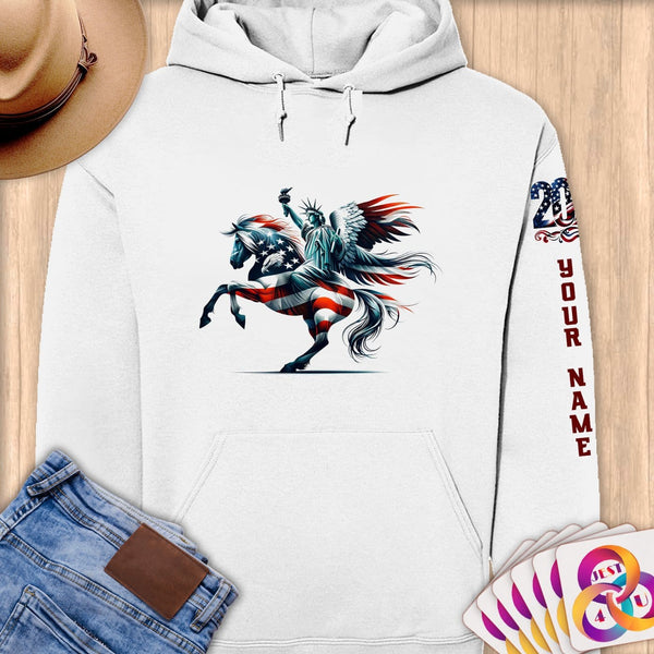 Physical Item S / White Statue of Liberty on Horse~Limited Edition 2024 "USA Excellence" ~ Personalized Premium Hoodie