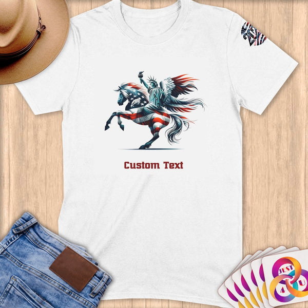 Physical Item S / White Statue of Liberty on Horse~Limited Edition 2024 "USA Excellence" ~ Personalized Softstyle T-Shirt