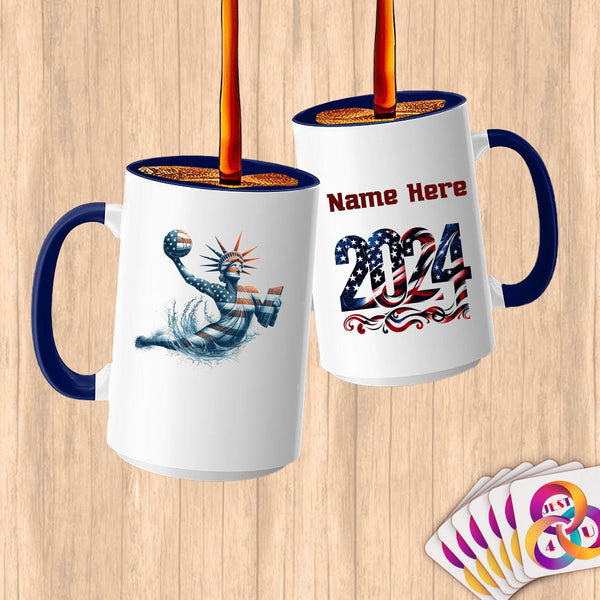 Physical Item 15oz / Blue Statue of Liberty Power Handball ~ Limited Edition 2024 "USA Excellence" ~ Customized Large 15oz Mug