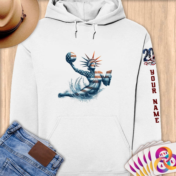 Physical Item S / White Statue of Liberty Power Handball ~ Limited Edition 2024 "USA Excellence" ~ Personalized Premium Hoodie